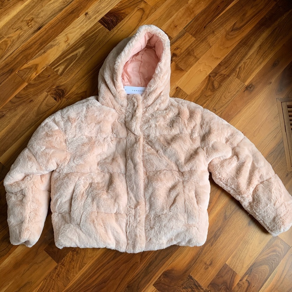 Topshop faux fur Jacket, Blush, NEW